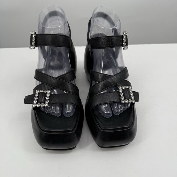 Free People Brooklyn US 7.5 Shoes Black Leather Ankle Strap Platform Sandals - Picture 5 of 16